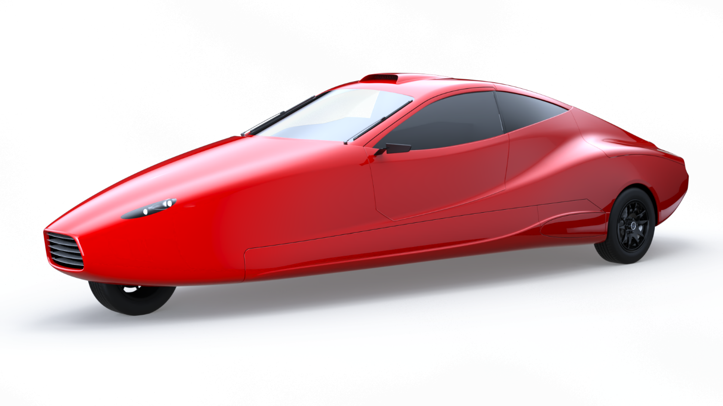 A rendered image of a flying car body